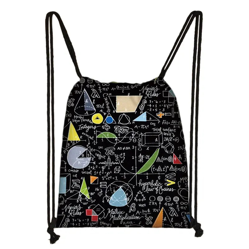Math Physics Formula Print Drawstring Bag Women Softback Backpack