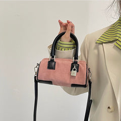 Matte Leather Women's Shoulder Bag Pink Clutch Handbag Lock Cylinder