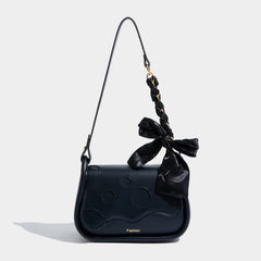 Maxdutti Casual Armpit Bag French Style Silk Bow Dot Leather Single Shoulder Bag
