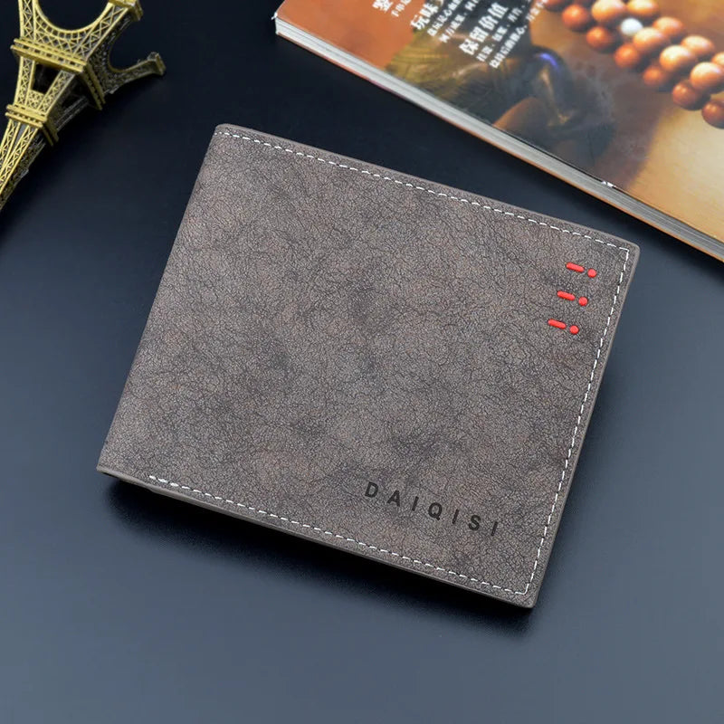 Men Bifold Business Leather Wallet Thin Frosted Wallet Youth Large-capacity