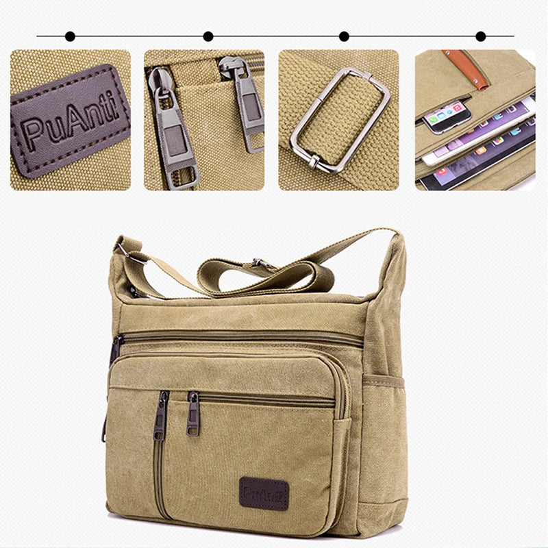 Men Canvas Shoulder Bags Casual Tote Travel Men's Crossbody Bag Messenger Bags