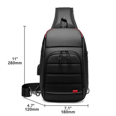 Waterproof Men Crossbody Bag USB Charging Chest Pack