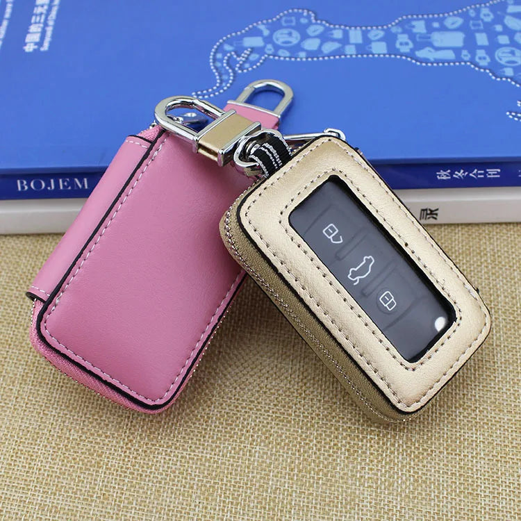 Leather Retro Car Key Housekeeper Holder Unisex Key Case Zip Wallets