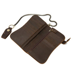 Men Leather Long Wallet with Chain High Retro Crazy Horse Leather Long Purse