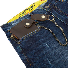 Men Leather Long Wallet with Chain High Retro Crazy Horse Leather Long Purse