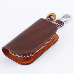 Leather Key Holder Organizer Wallet Keychain Covers Zipper Key Case Bag