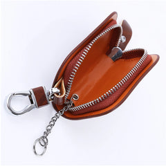 Leather Key Holder Organizer Wallet Keychain Covers Zipper Key Case Bag
