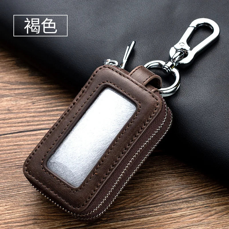 Leather Key Organizer Cover Wallet Zipper Car Key Case Bag