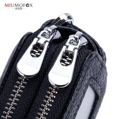 Leather Double-layer Key Organizer with Zipper for Men and Women
