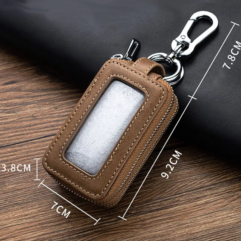 Leather Key Organizer Cover Wallet Zipper Car Key Case Bag