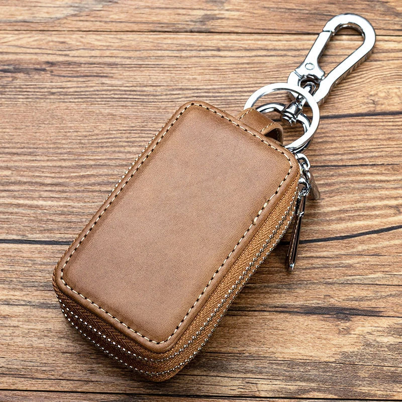 Leather Key Organizer Cover Wallet Zipper Car Key Case Bag