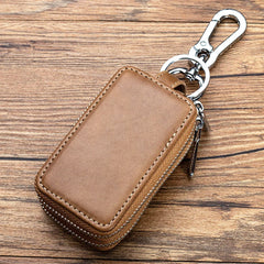 Leather Key Organizer Cover Wallet Zipper Car Key Case Bag