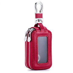 Leather Double-layer Key Organizer with Zipper for Men and Women