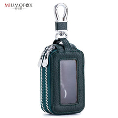 Leather Double-layer Key Organizer with Zipper for Men and Women
