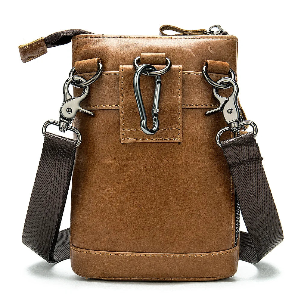 Men Leather Waist Bag Male Shoulder Messenger Bag Retro Packet