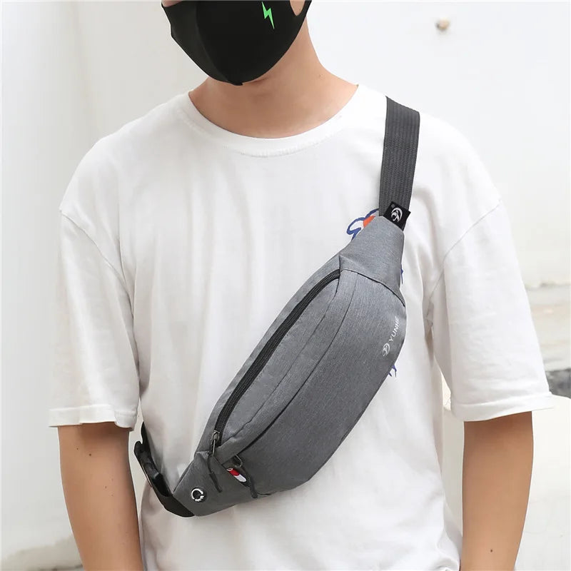 Men Grey Waist Bag Pack Functional Large Belt Pouch