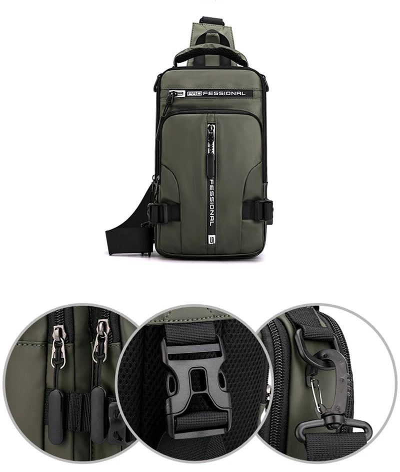 Men Nylon Backpack Rucksack Cross body Shoulder Bag USB Charging Port Travel