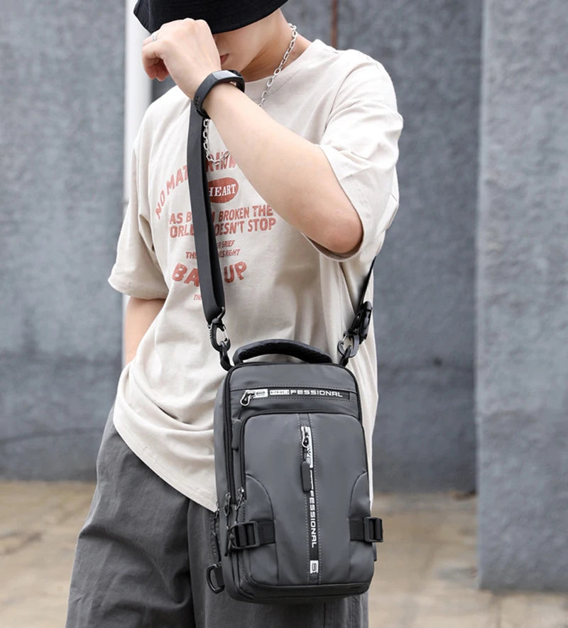Men Nylon Backpack Rucksack Cross body Shoulder Bag USB Charging Port Travel