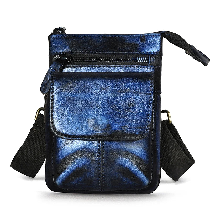 Men Oil Wax Leather Shoulder Satchel Bag Phone Pouch Hook Belt Fanny Waist Bag