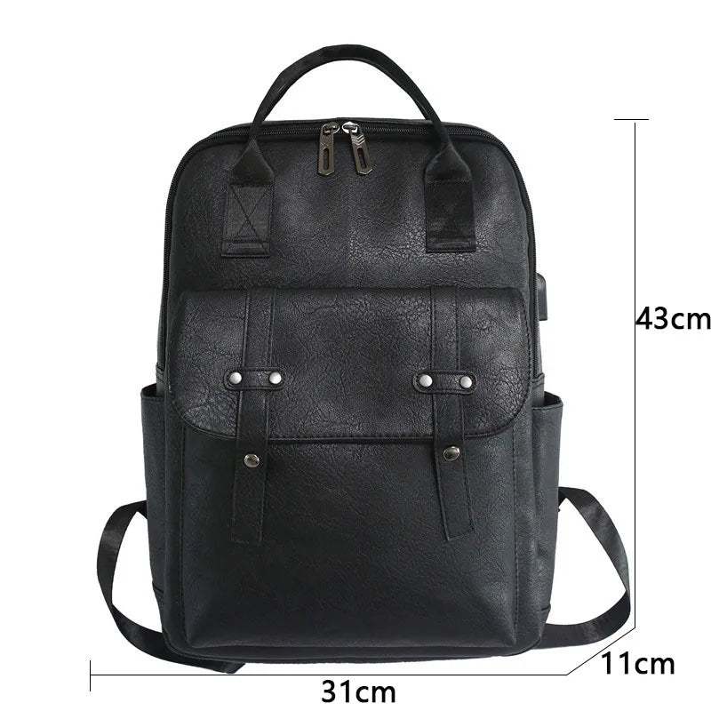 Men PU Leather Backpack Travel Casual Mochila Waterproof Student Book Bags