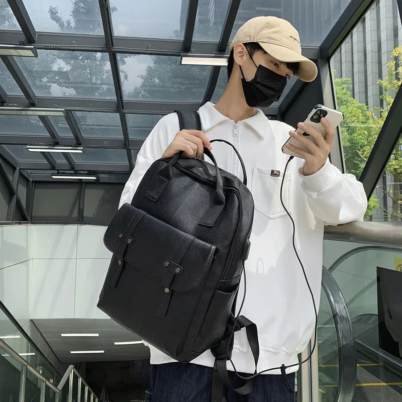 Men PU Leather Backpack Travel Casual Mochila Waterproof Student Book Bags