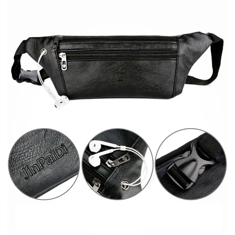 Men PU Leather Belt Bum Waist Pouch Fanny Pack Crossbody Shoulder Bag