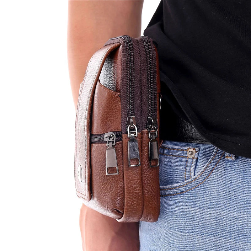 Large Capacity Brown Waist Bag Crossbody Shoulder Multi-layer Mob