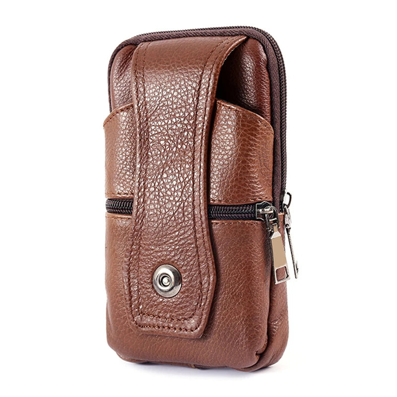 Men Leather Waist Bag Mobile Phone Bum Pouch