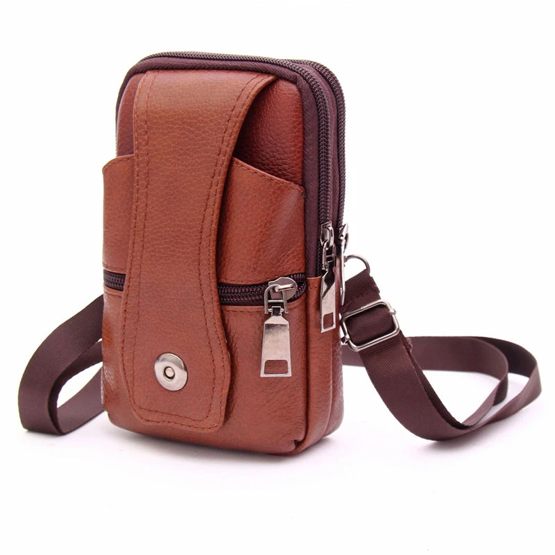 Men Pu Leather Waist Bag Business Solid Mobile Phone Belt Pouch