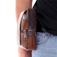 Men Pu Leather Waist Bag Business Solid Mobile Phone Belt Pouch