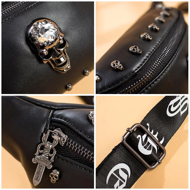 Men Punk Skull Waist Bag Belt Pack Fanny Pack Hip Packs Outdoor Crossbody Bags