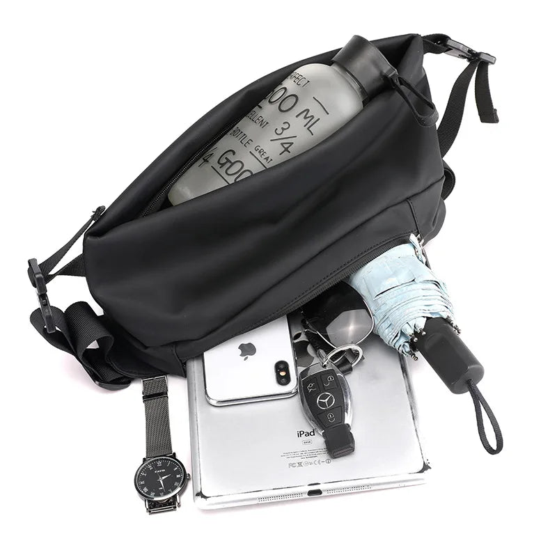 Men Sling Chest Bag Single Shoulder Backpack Waterproof Nylon 3 Zipper Pocket
