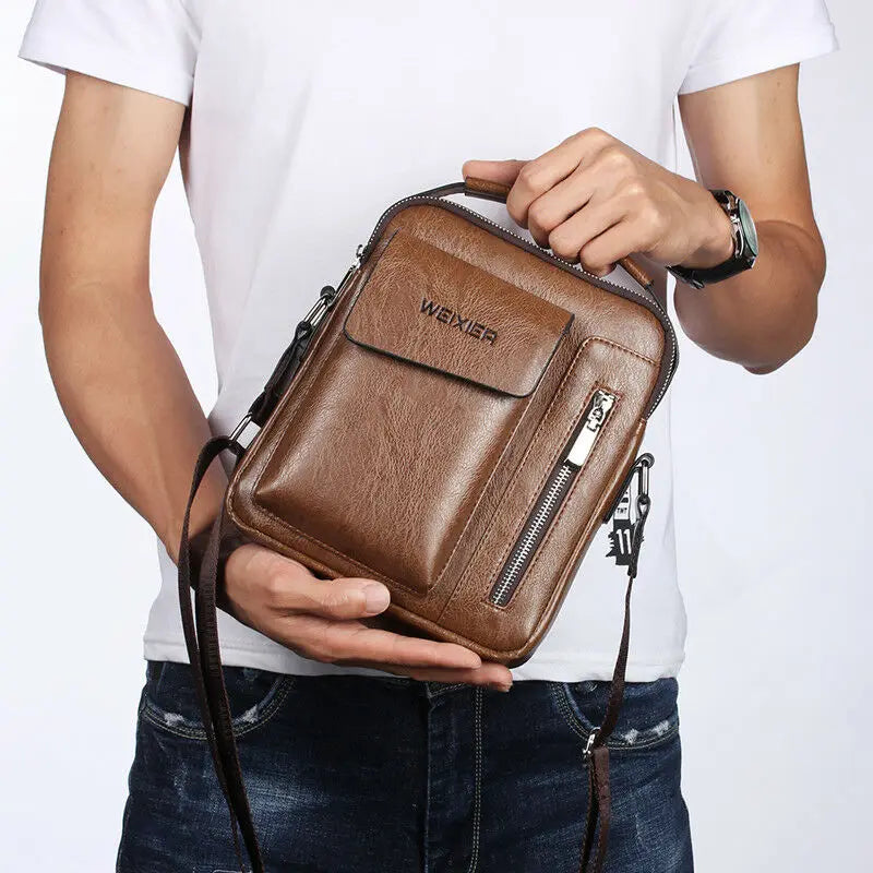 Men Softy Crossbody Bag Retro Messenger Handbag