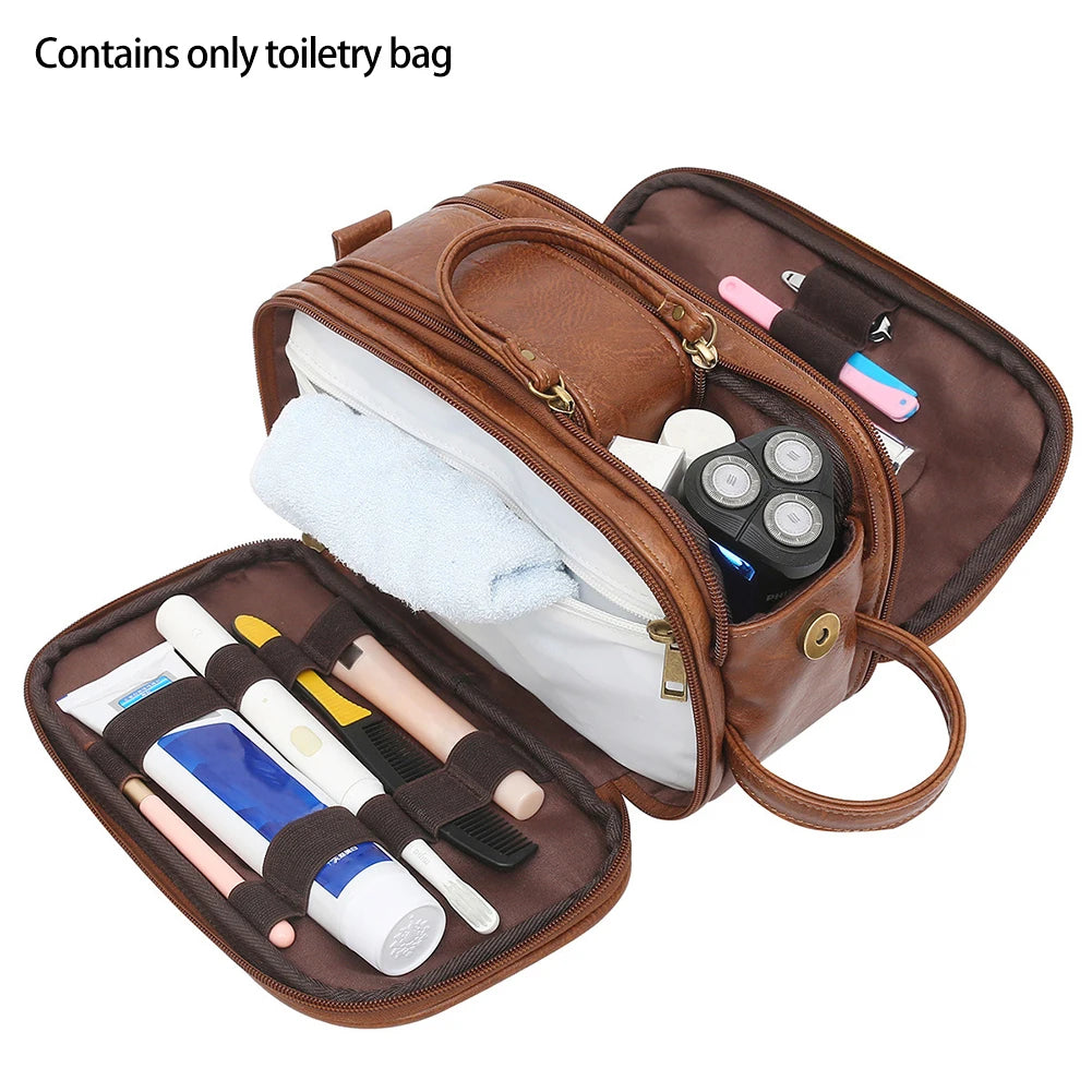 Men Toothpaste Toothbrush Gym PU Leather Toiletry Bag Organizer