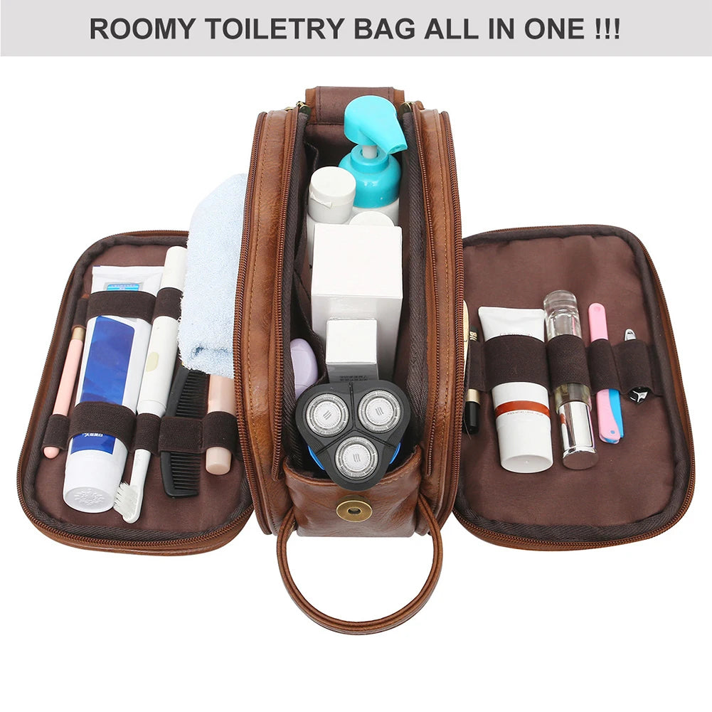 Men Toothpaste Toothbrush Gym PU Leather Toiletry Bag Organizer