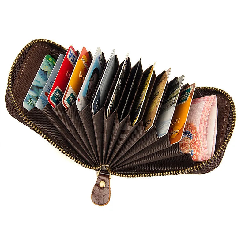 Men Ultra Slim Wallet RFID Blocking Small Money Clip Crazy Horse Leather Purse