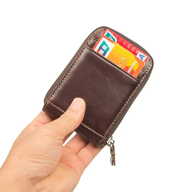 Men Ultra Slim Wallet RFID Blocking Small Money Clip Crazy Horse Leather Purse