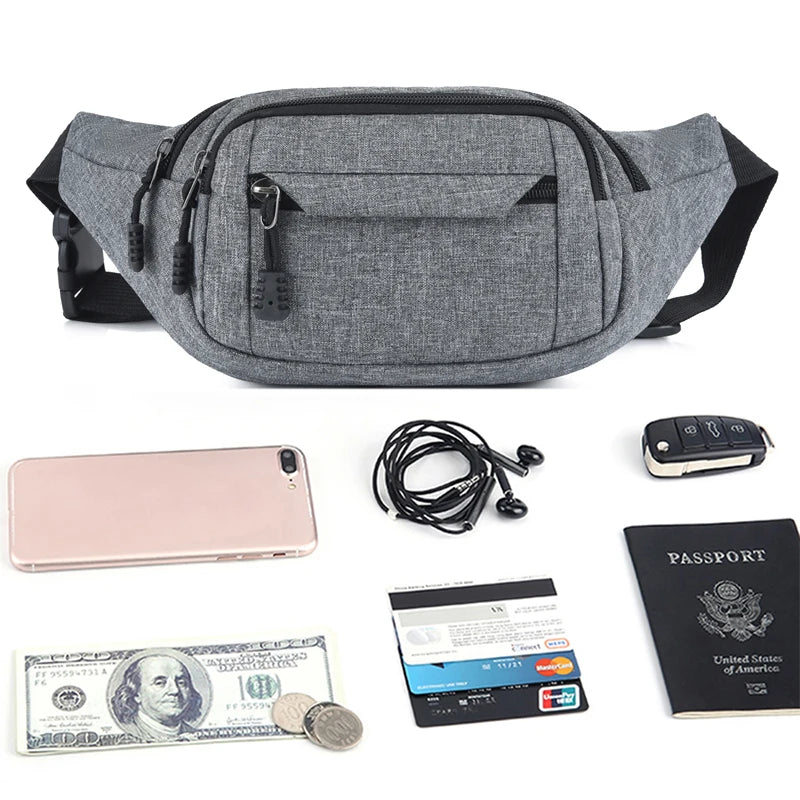 Men Waist Bag Pack Large Phone Belt Bag Pouch Canvas Travel Motorcycle Bag