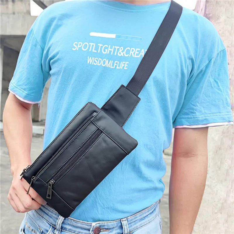 Men Leather Waist Bag Travel Purse Hip Bags Fanny Pack for Men