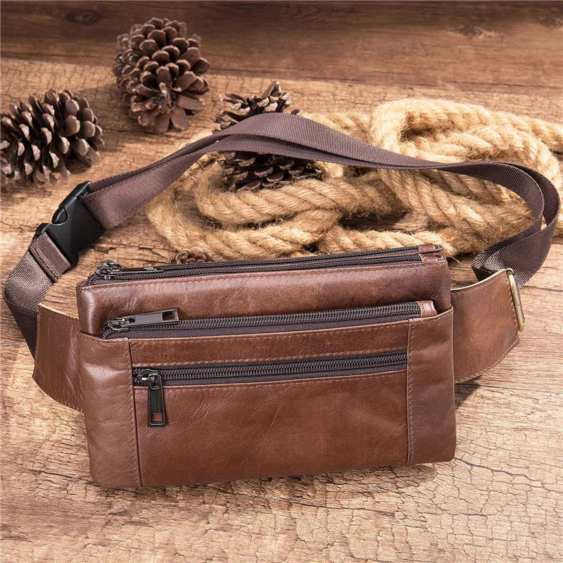 Leather Waist Bag for Men Travel Purse Hip Bag Fanny Pack