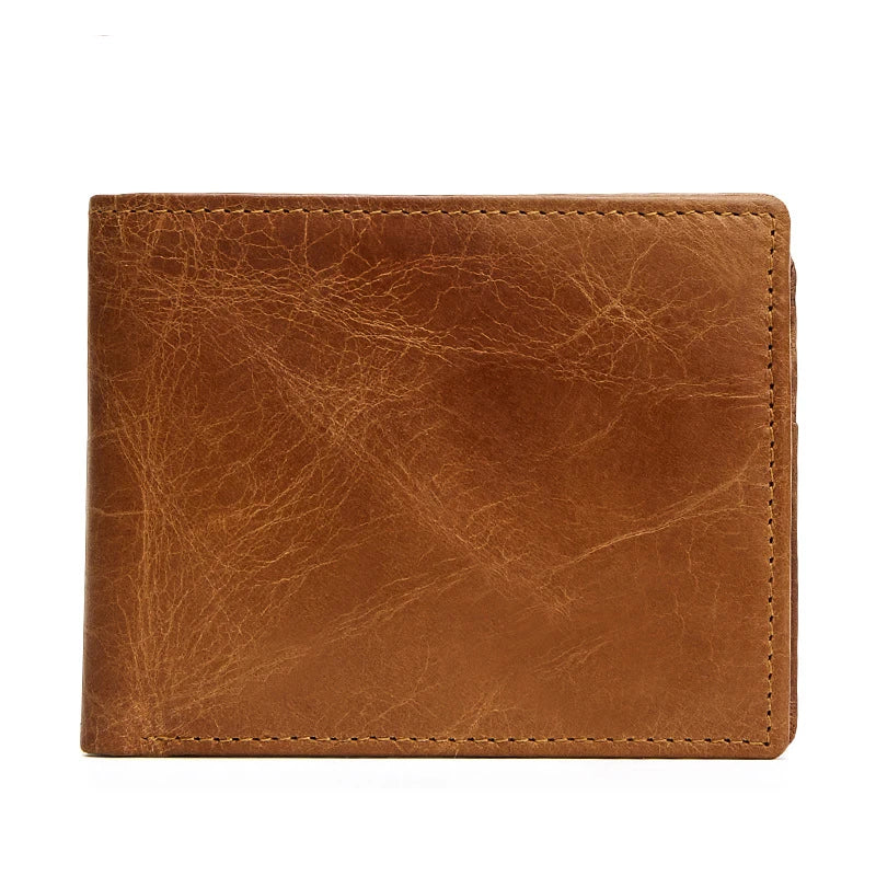 Short Bifold Leather Wallet with Coin Pocket for Men