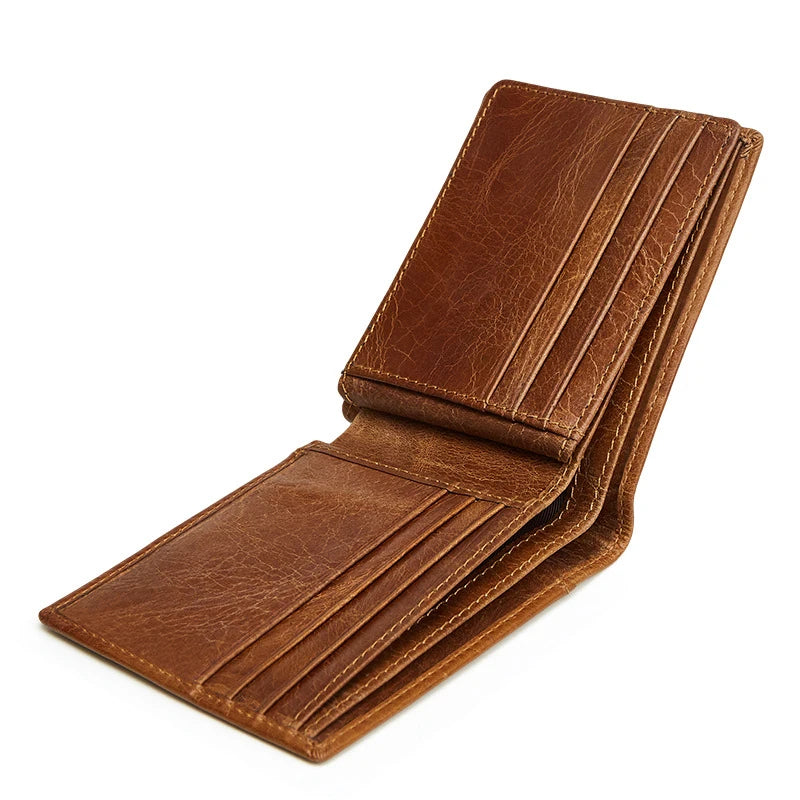 Short Bifold Leather Wallet with Coin Pocket for Men