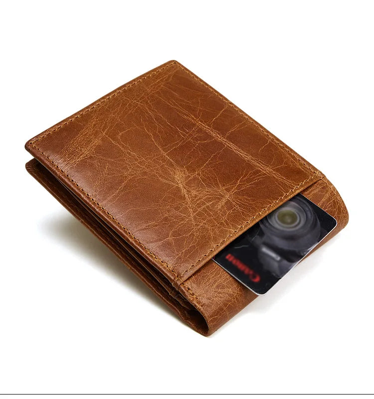 Short Bifold Leather Wallet with Coin Pocket for Men