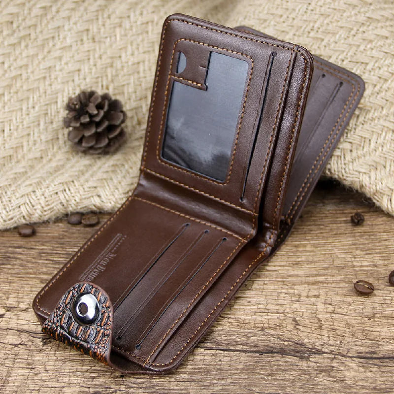 Men Wallet Leather Short Purse Billetera Hombre Vintage Style
