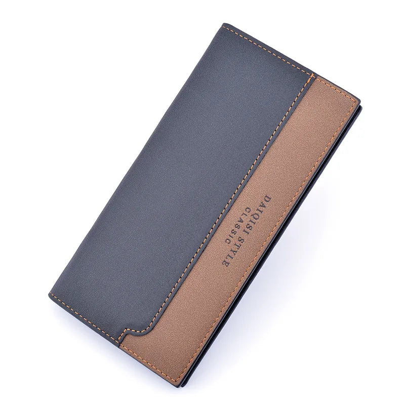 Men Wallet Long Business Style Stitching Contrast Youth Soft Leather Wallet
