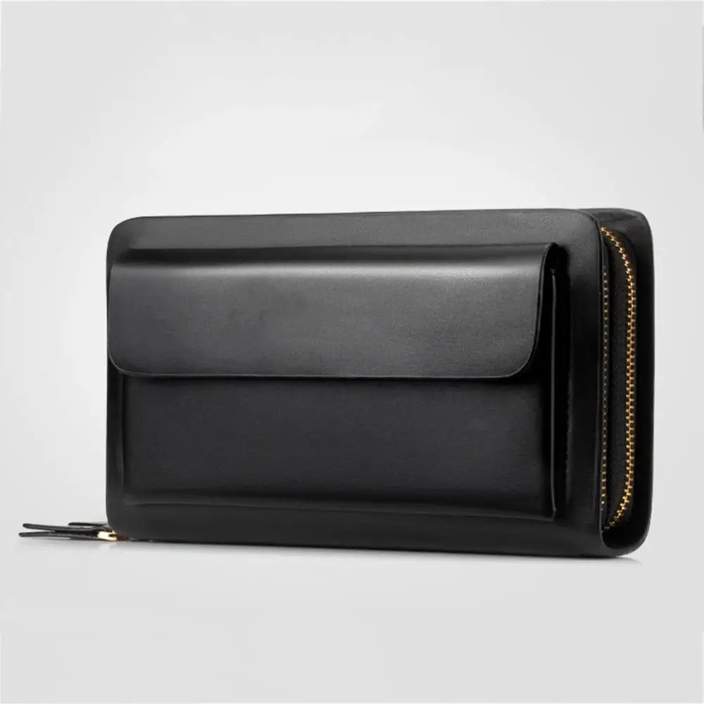 Men Wallet Purse Leather Faux Double Zip Money Holder Clip Clutch