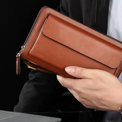 Men Wallet Purse Leather Faux Double Zip Money Holder Clip Clutch