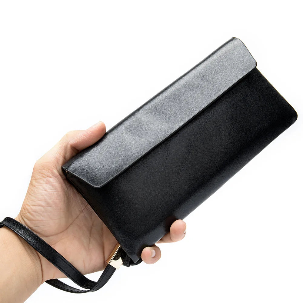 Men Women Leather Clutch Retro High-Capacity Multi-Card Wallet