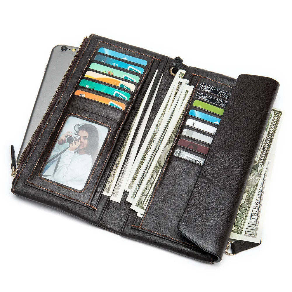Men Women Leather Clutch Retro High-Capacity Multi-Card Wallet