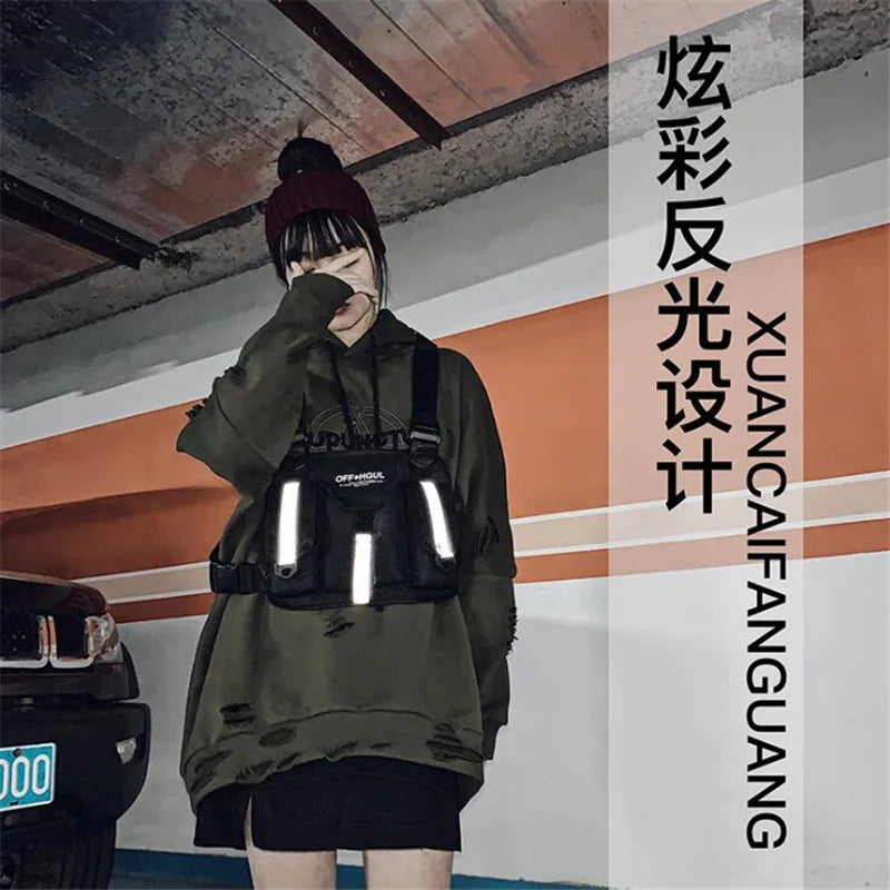 Harajuku Hip Hop Tactical Techwear Backpack Chest Bag Reflective Mochila